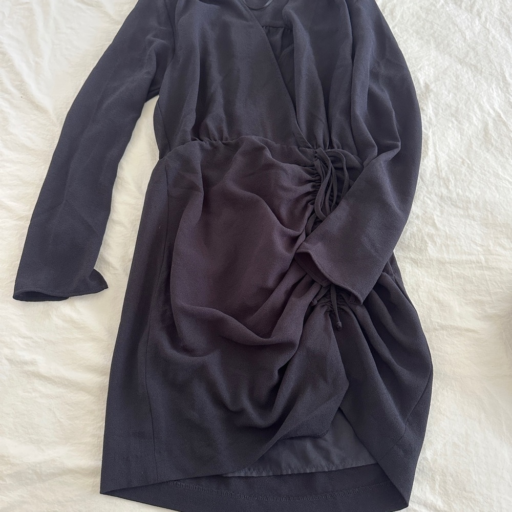 Zara Black Long-Sleeve Wrap Dress with Side Ruching